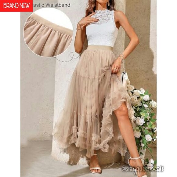 Maxi Tulle Skirt High Waisted Elastic A Line Layered Fairy Tutu - Picture 5 of 8
